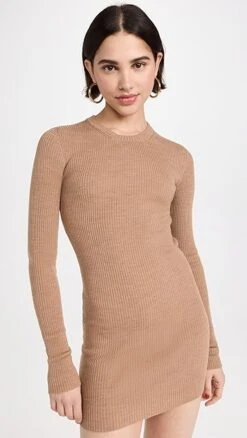 WARDROBE.NYC Ribbed Long Sleeve Mini Dress