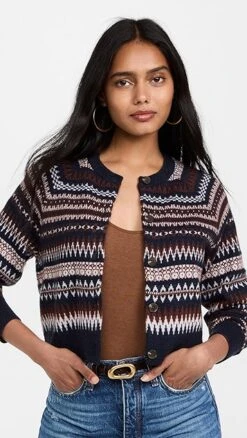 White + Warren Cashmere Fair Isle Cardigan